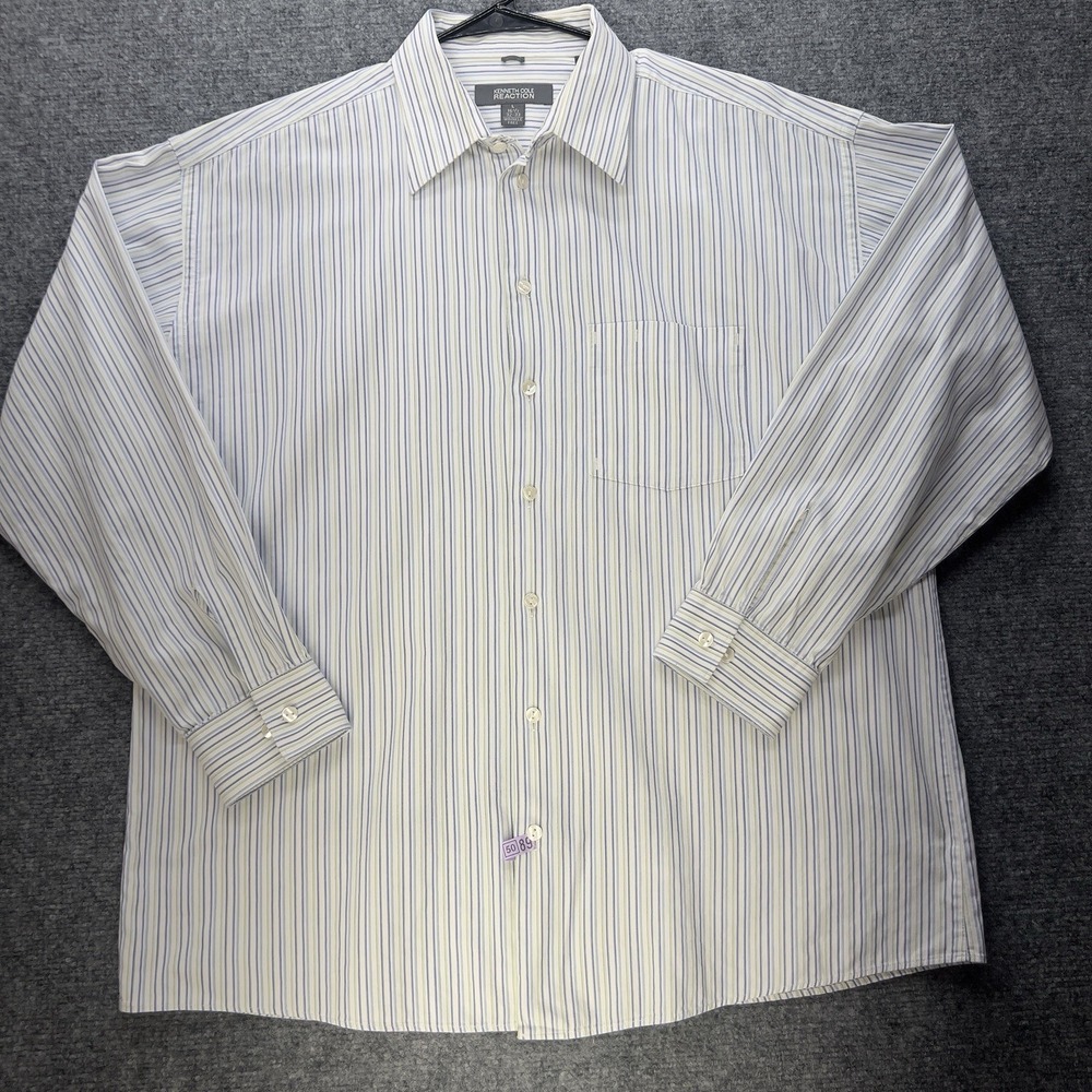 Kenneth Cole Reaction Dress Shirt Men Large 16.5 32/33 Wrinkle Free Striped